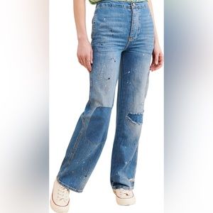 FREE PEOPLE size 26 distressed splatter paint jeans, wide leg